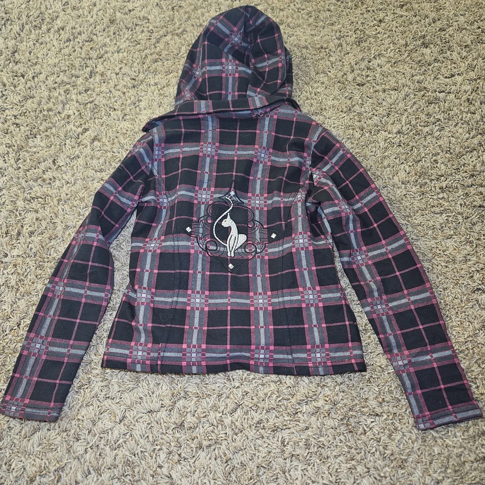 Baby Phat‎ Girls Zip Up Jacket Plaid Youth Size Medium Y2K Hip Hop Purple Black
